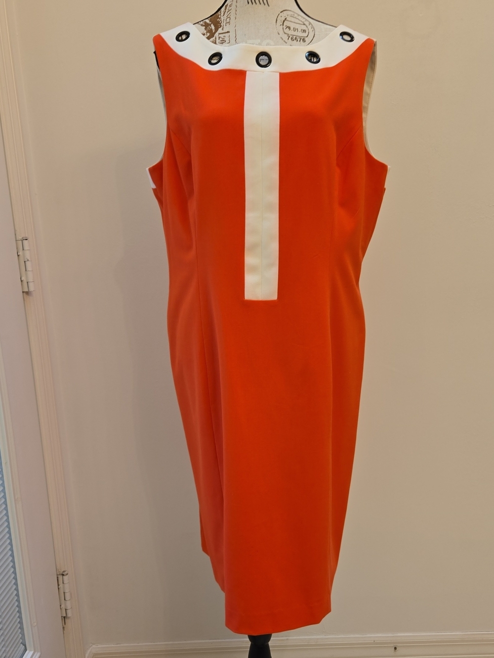 Nine West Sleeveless Orange Shift Dress with White Trim Size 16